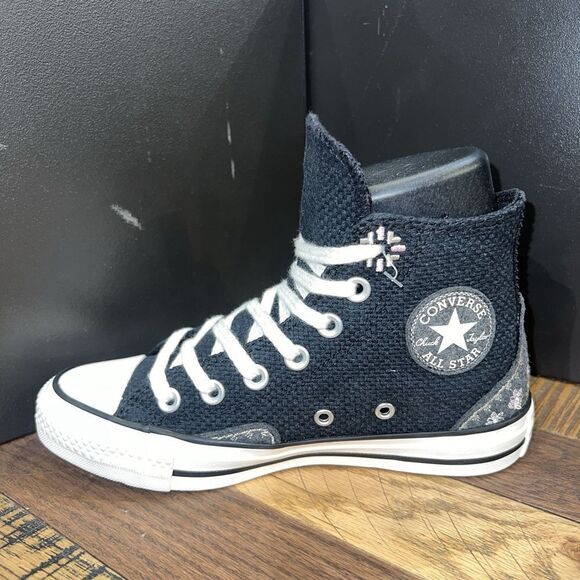 Converse Women Chuck Taylor All Star Hi Woven Autumn Embroidery A05066C Black 7 - Picture 2 of 6